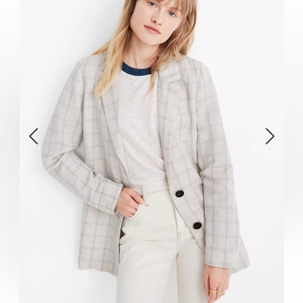 Madewell Linen Dorset Blazer in Windowpane Cream, Size S